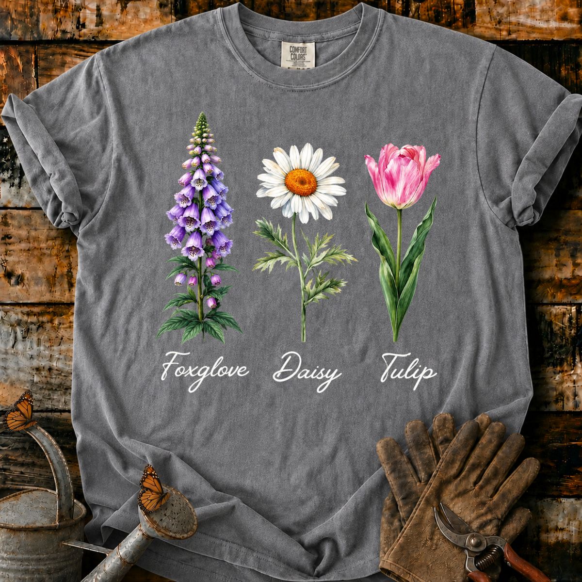 Botanical Trio on Olive Green T-Shirt