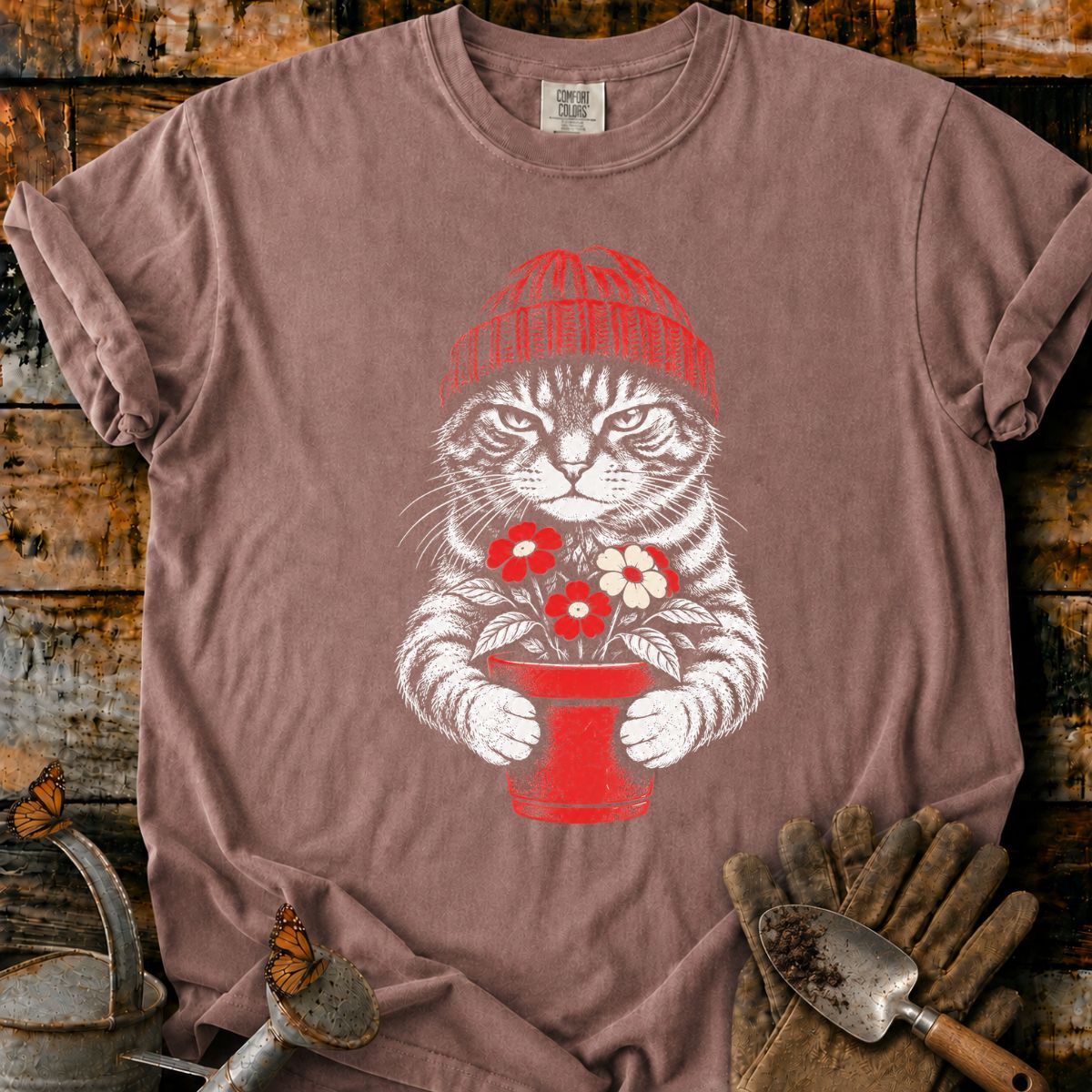 Grumpy Tabby with Flowers T-Shirt