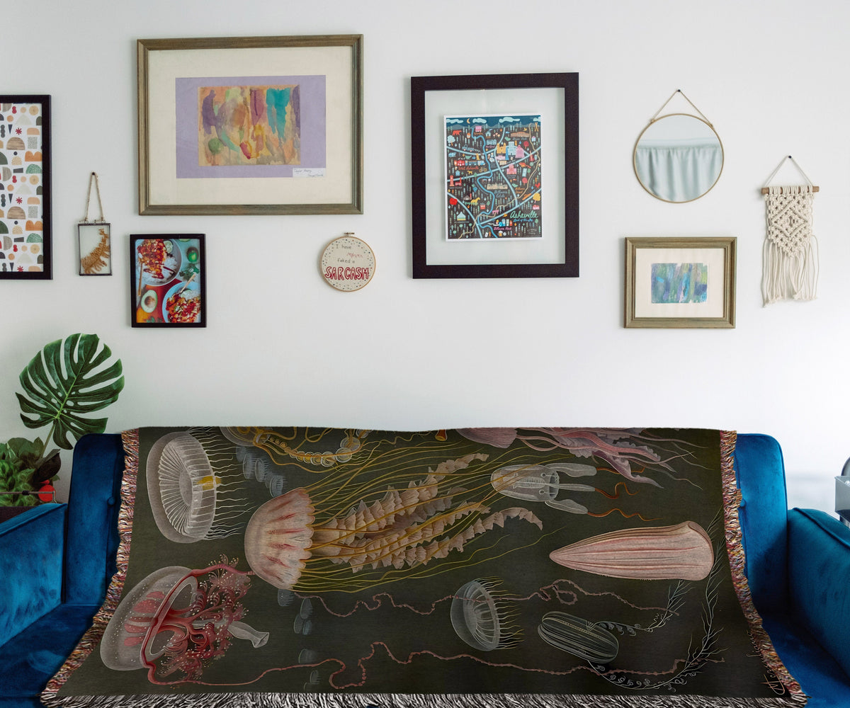 Vintage Jellyfish Woven Blanket