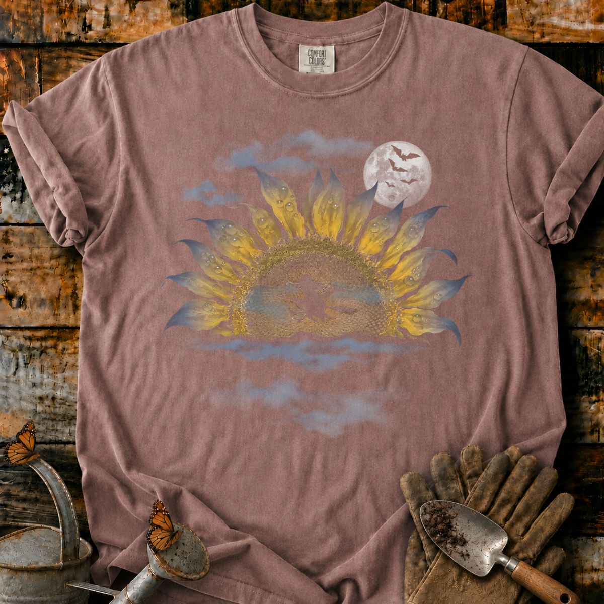 Moonlit Witch Over Eerie Sunflower T-Shirt