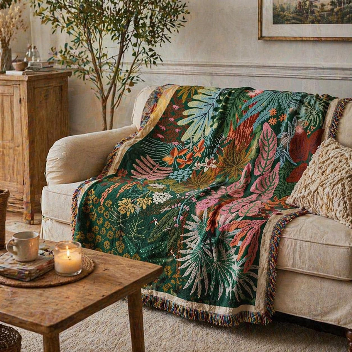 Colorful Botanical Woven Blanket