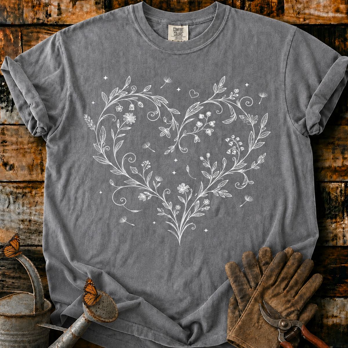 White Botanical Heart T-Shirt