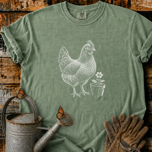 Hen With Flower Pot Art T-Shirt