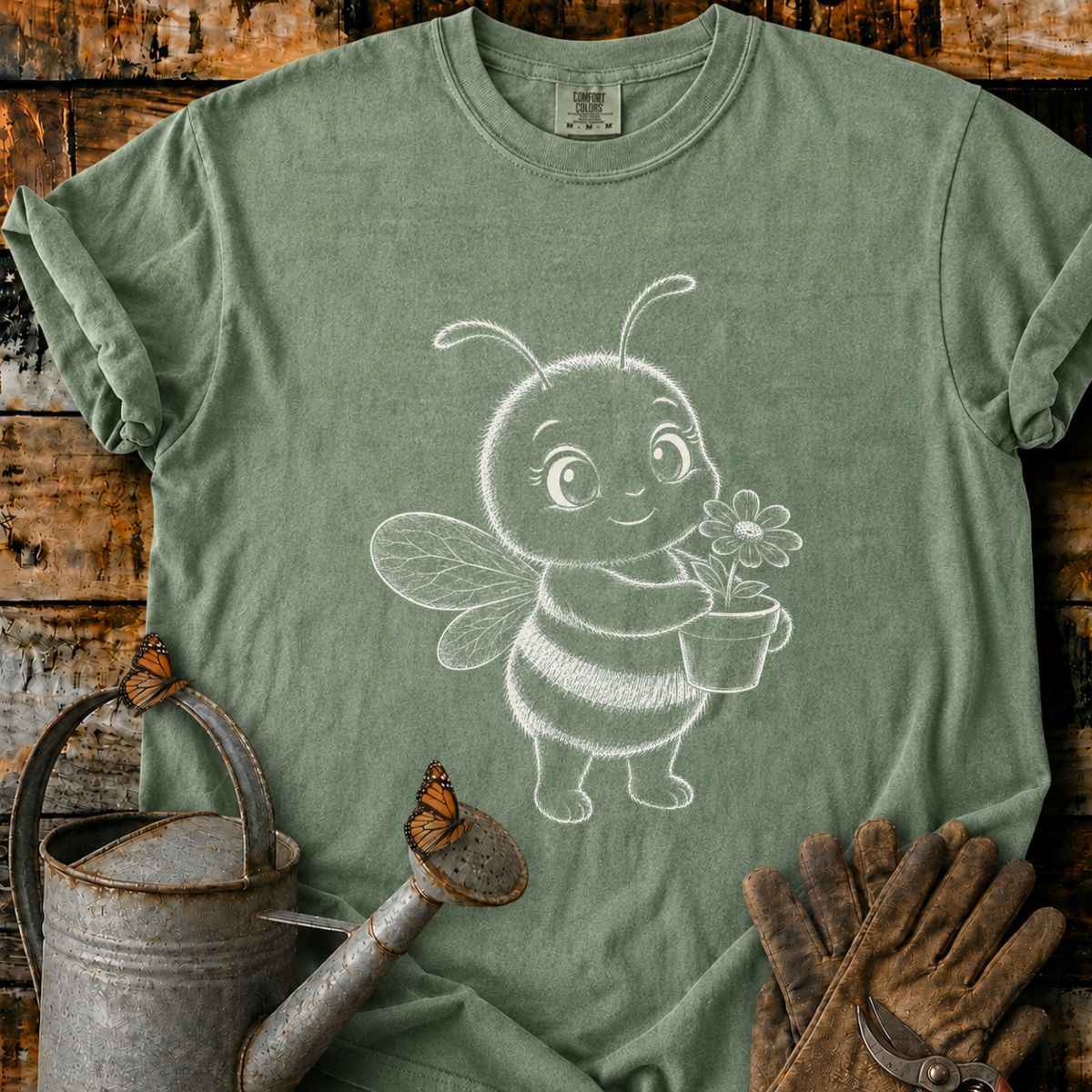 Bee With Flower Pot Art T-Shirt