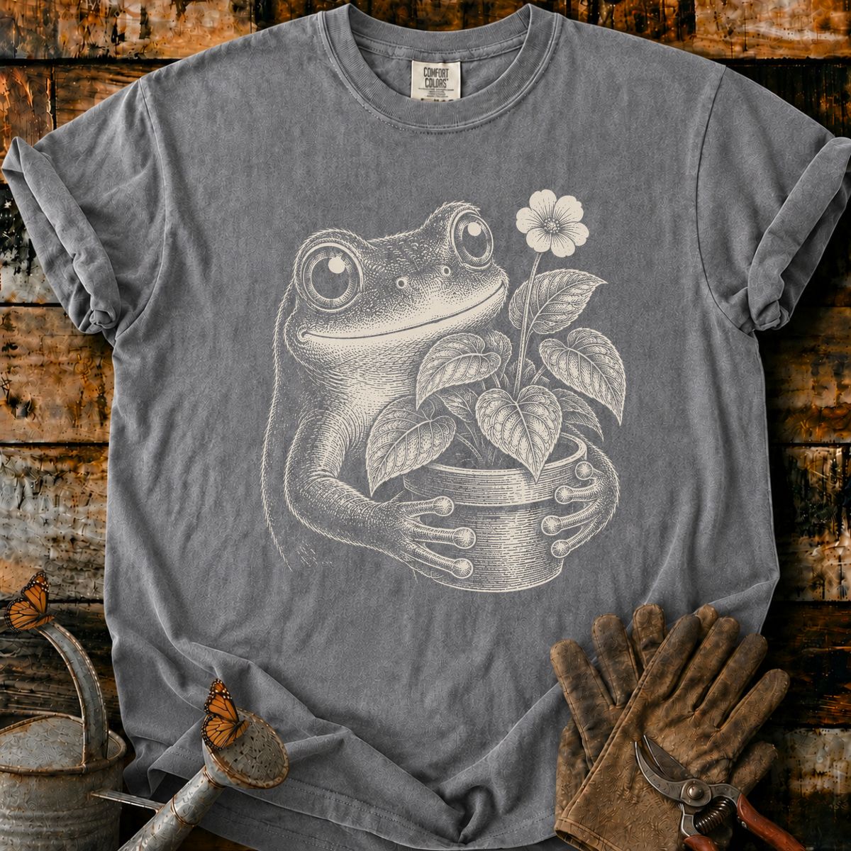 Frog With Flower Pot Art V5 T-Shirt