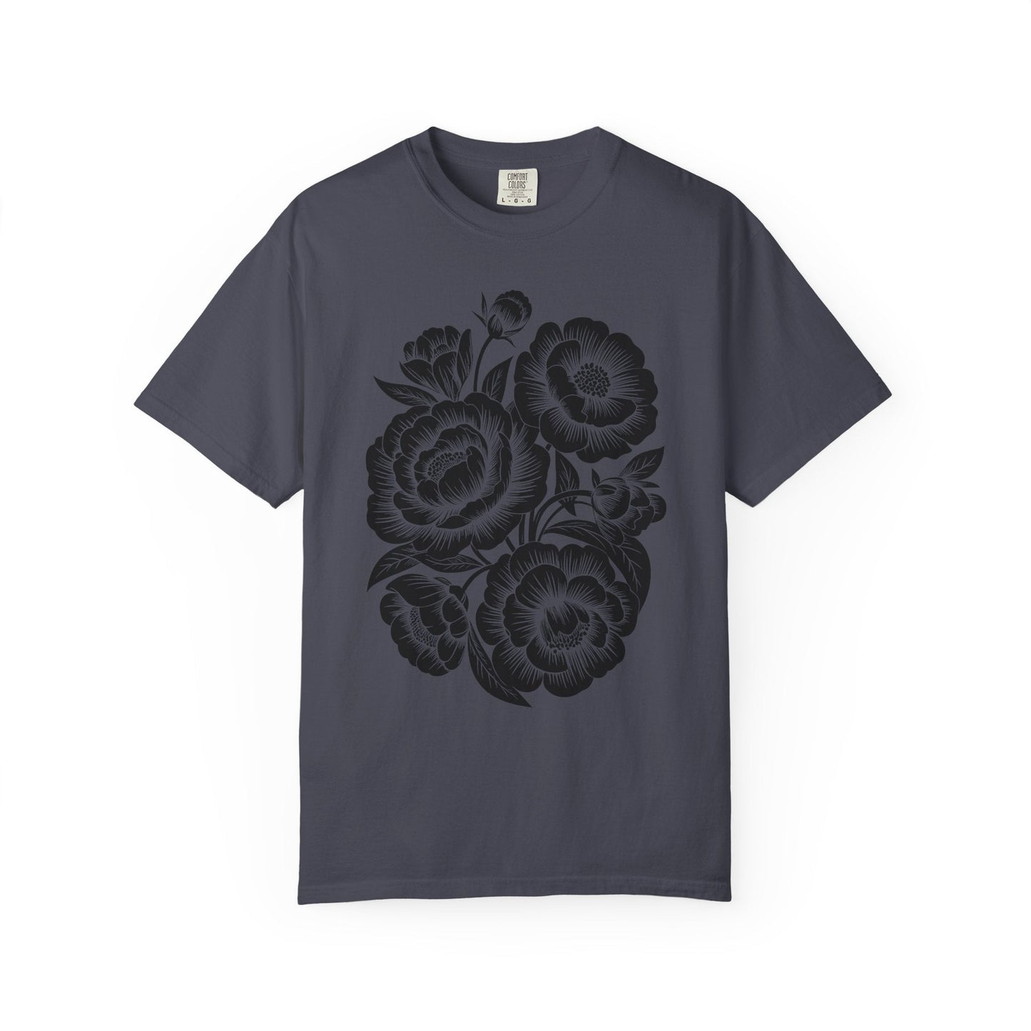 Linocut Peonies Flower T-Shirt