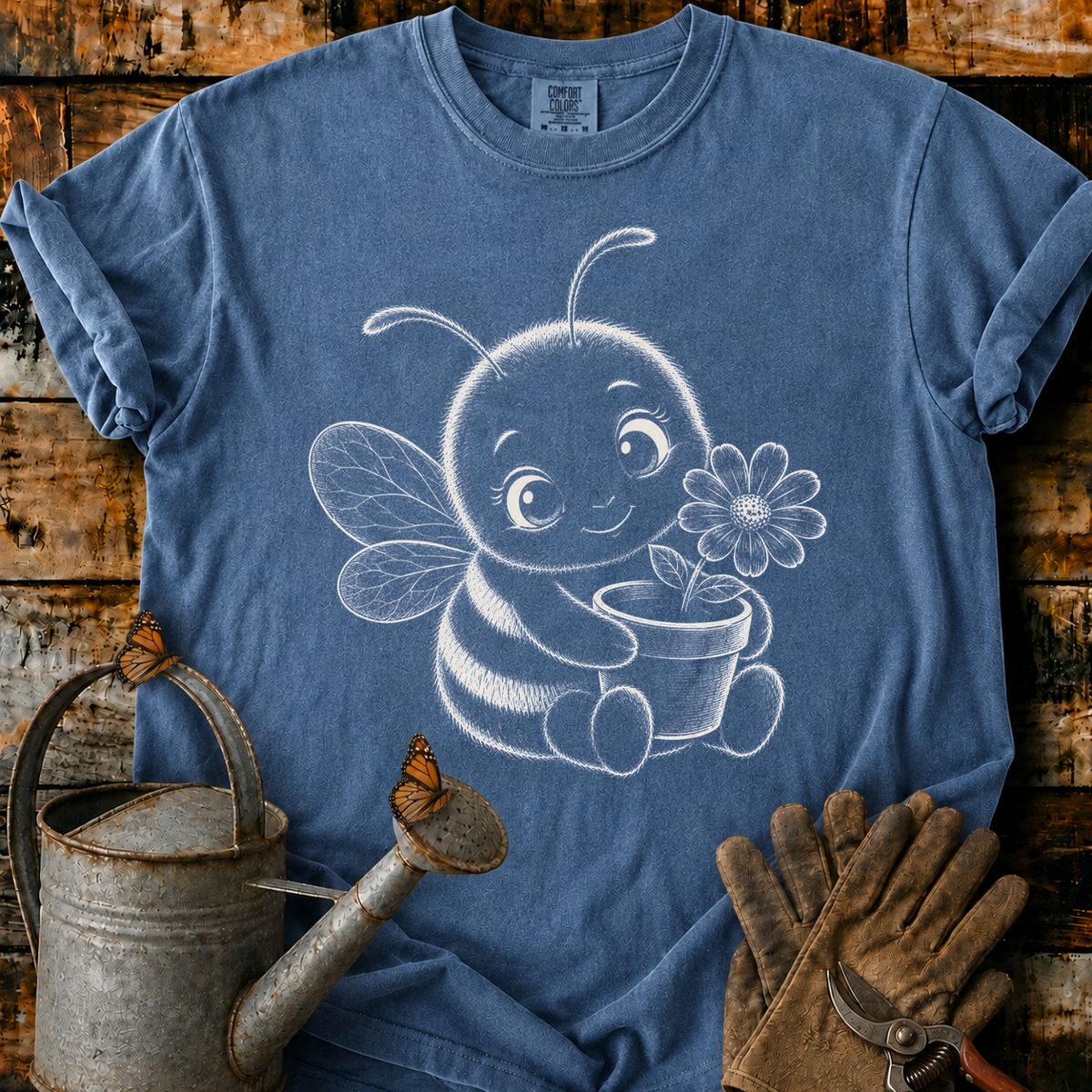 Bee With Flower Pot Art T-Shirt
