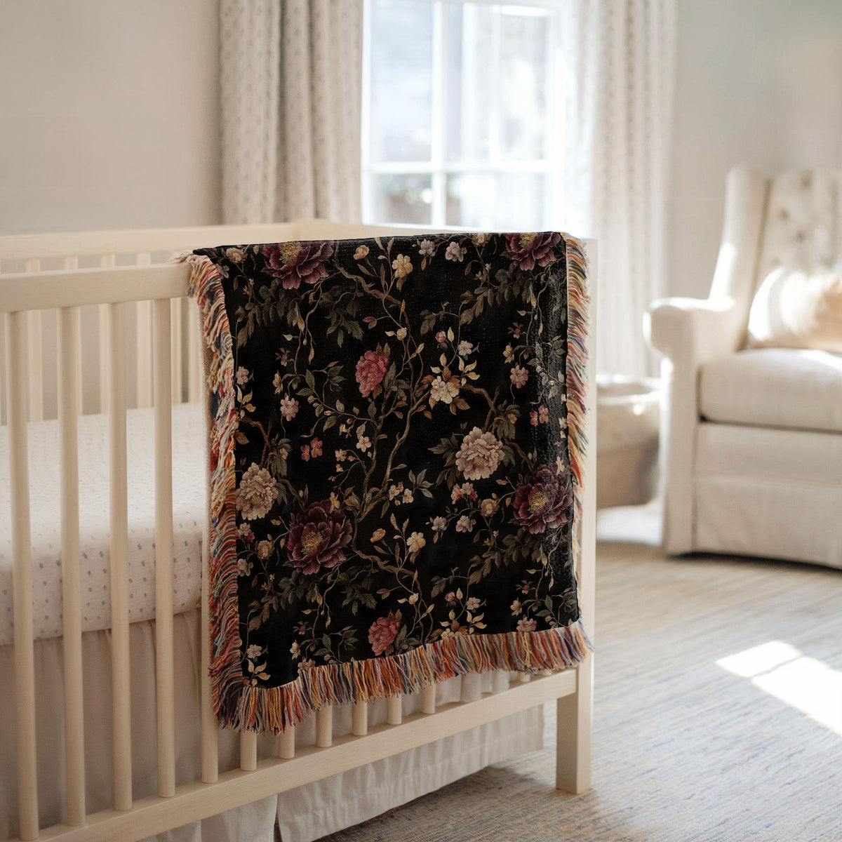Chinoiserie Peony Woven Blanket
