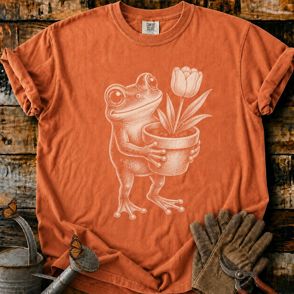 Frog With Flower Pot Art V2 T-Shirt