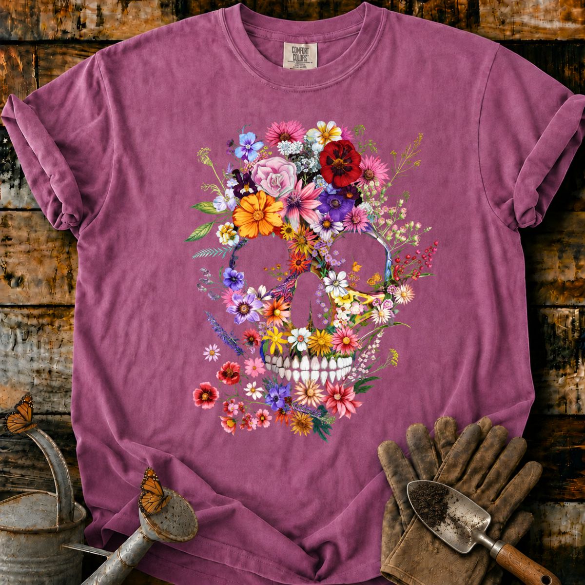 Vibrant Floral Skull T-Shirt