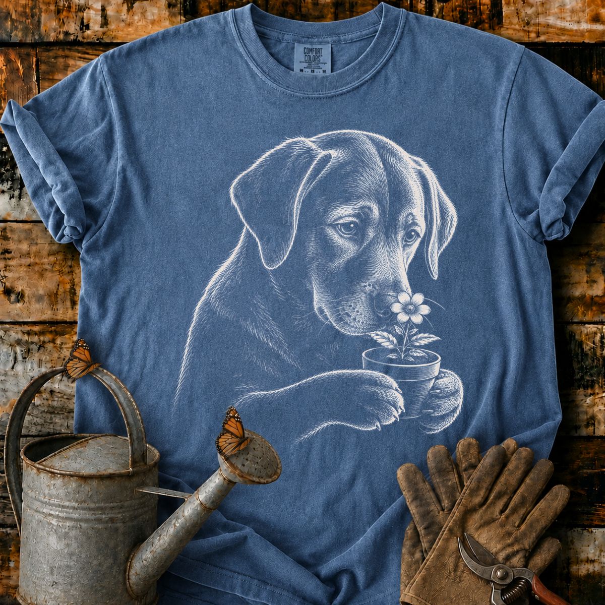 Labrador With Flower Pot Art T-Shirt