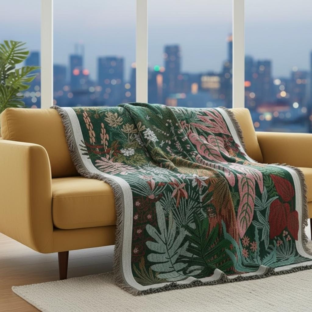 Colorful Botanical Woven Blanket