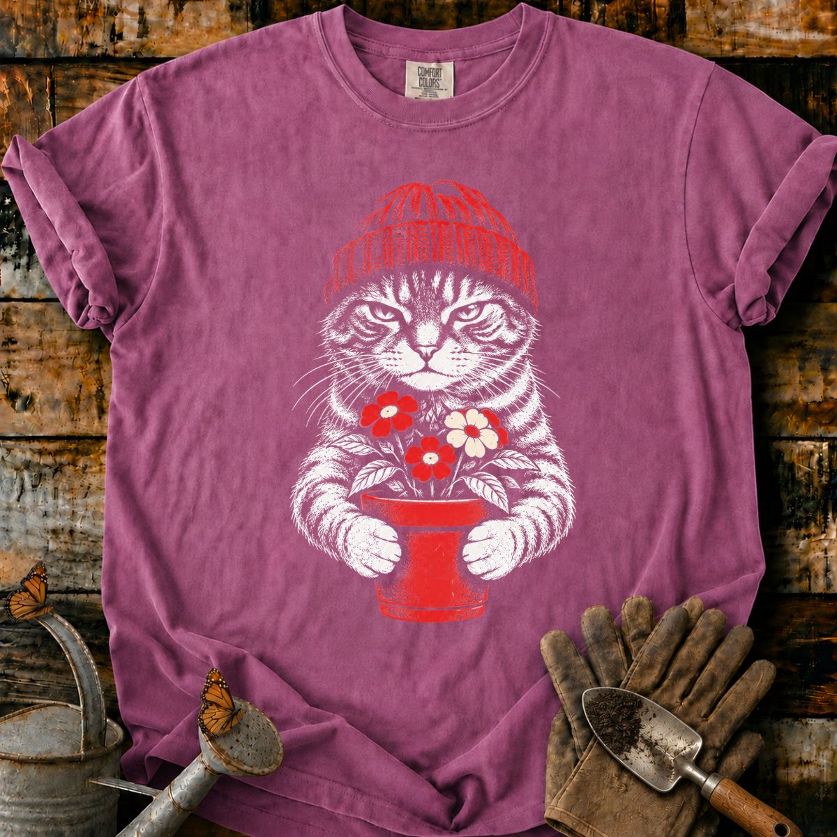 Grumpy Tabby with Flowers T-Shirt