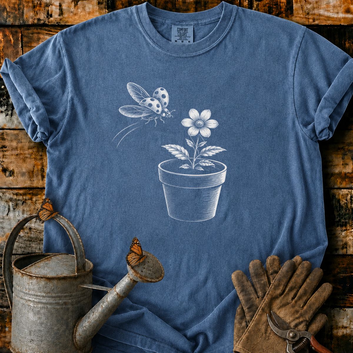 Ladybug With Flower Pot Art T-Shirt