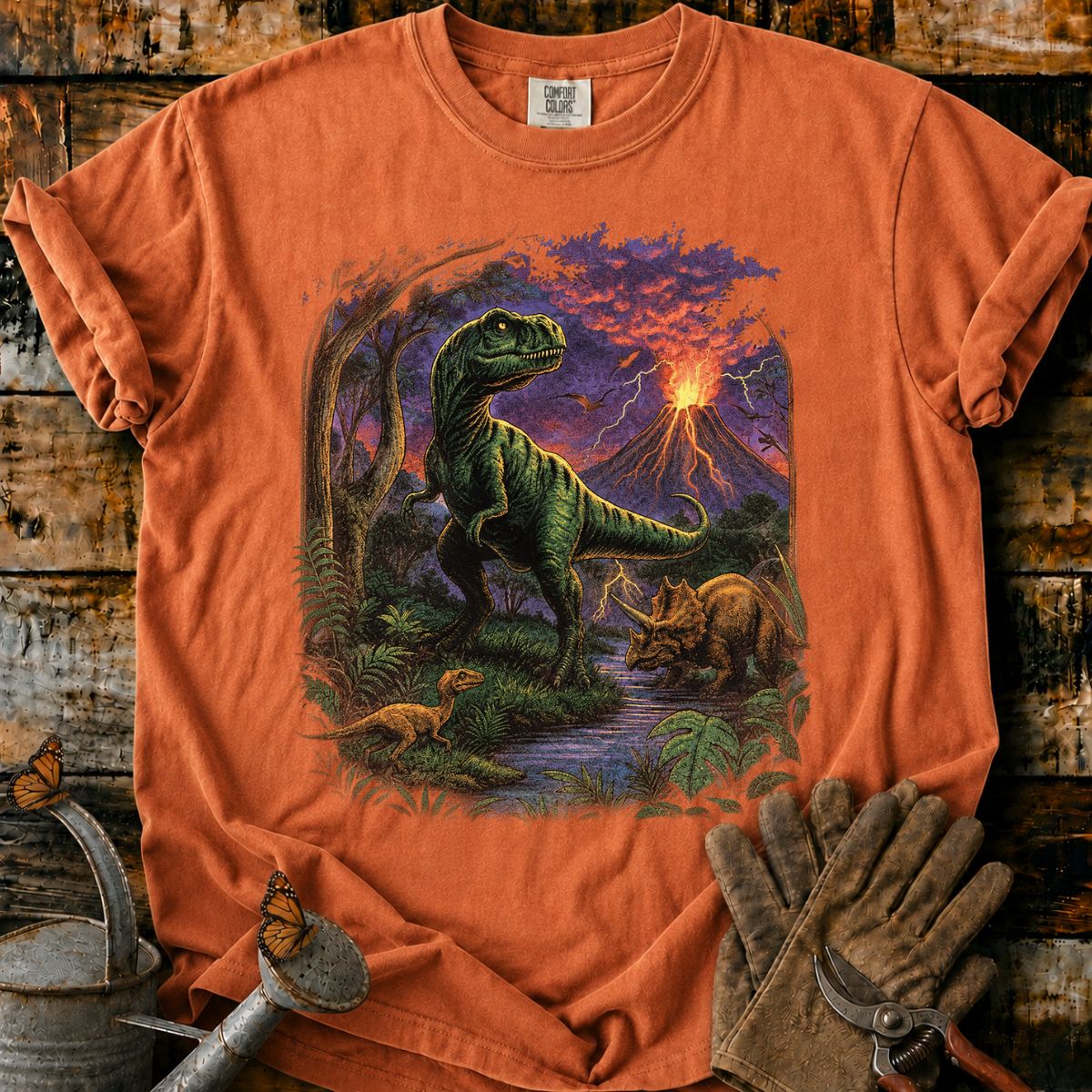 Volcanic Dawn_ Dinosaurs in the Storm T-Shirt
