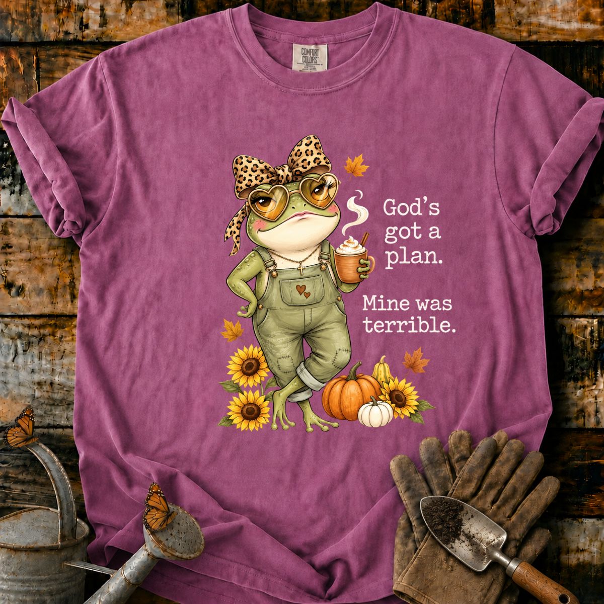 Sassy Autumn Frog with Coffee and Wisdom T-Shirt