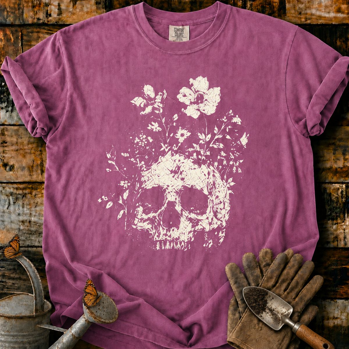 Distressed Floral Skull T-Shirt