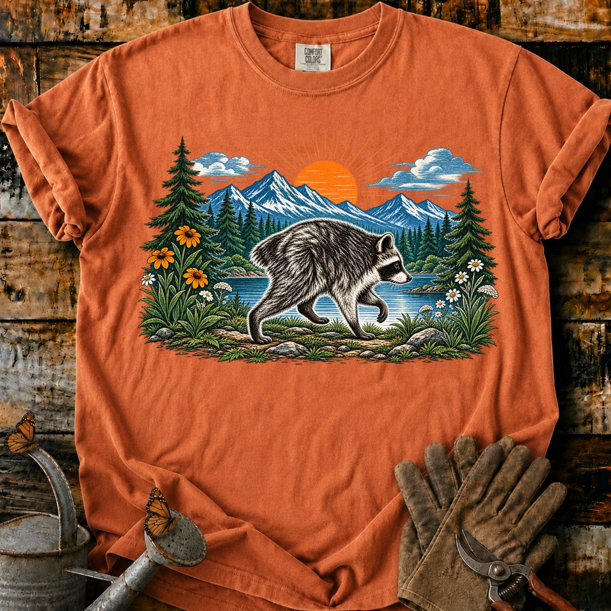 Raccoon Beneath the Mountain Sun T-Shirt