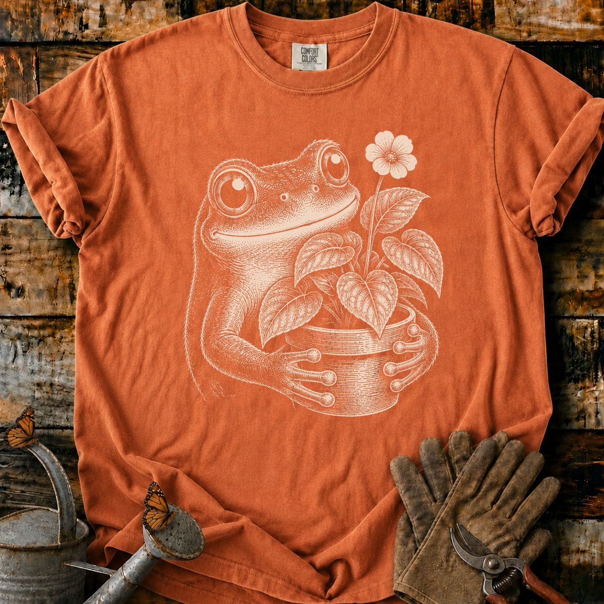 Frog With Flower Pot Art V5 T-Shirt