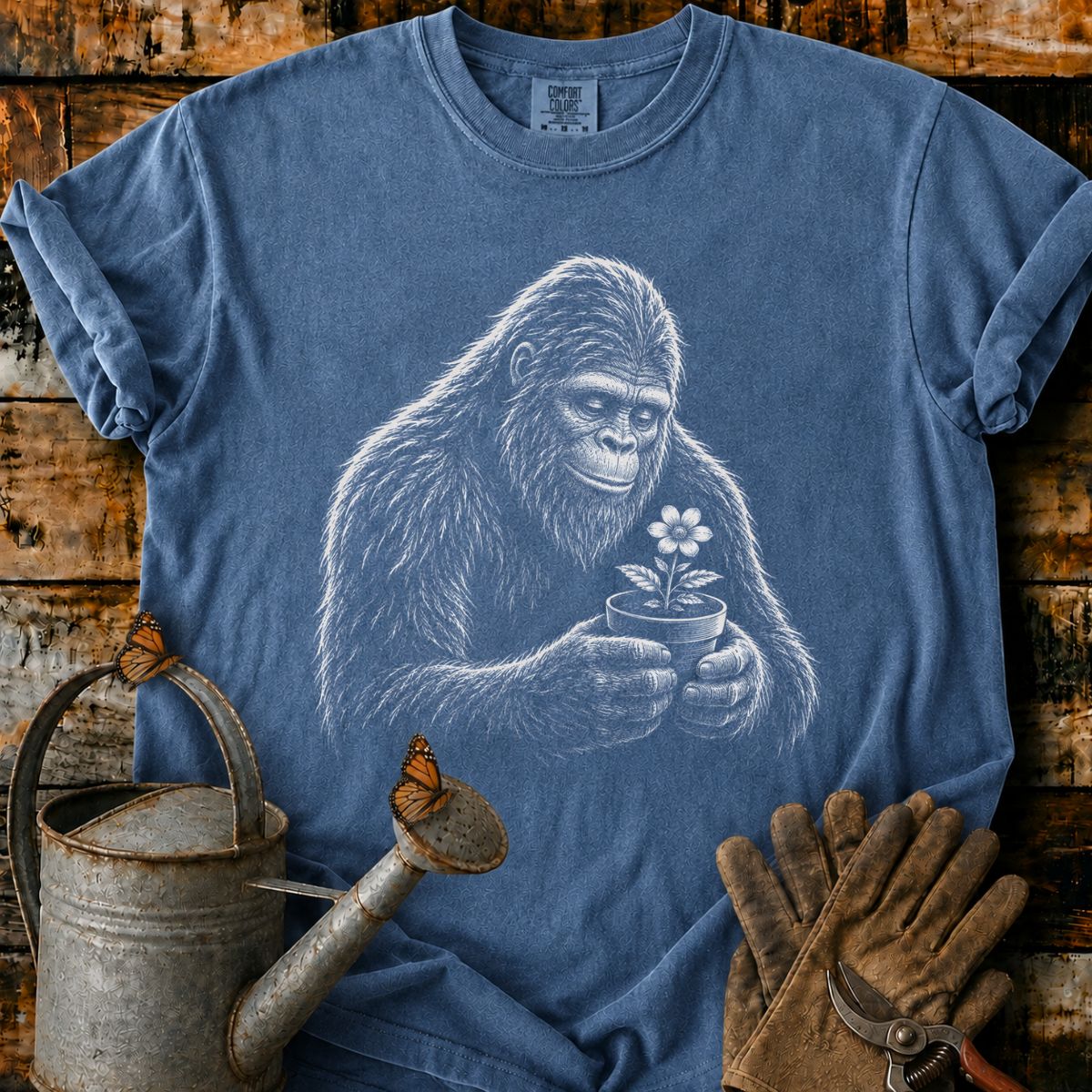 Bigfoot With Flower Pot Art T-Shirt