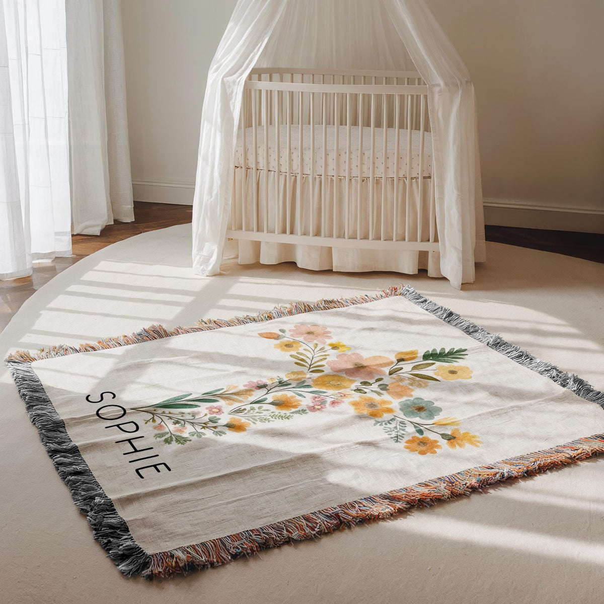 Personalized Floral Cross Blanket