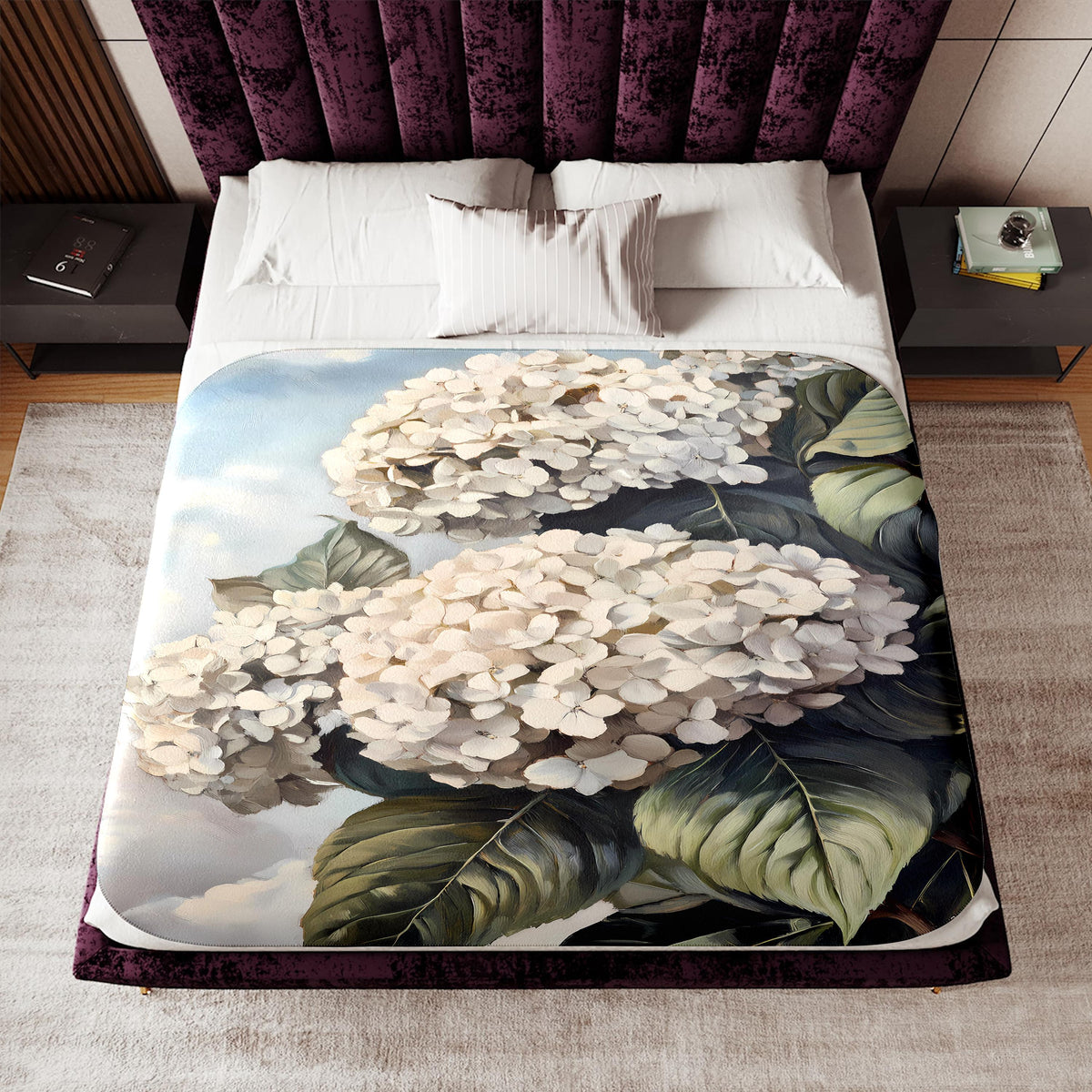 White Hydrangea Woven Blanket