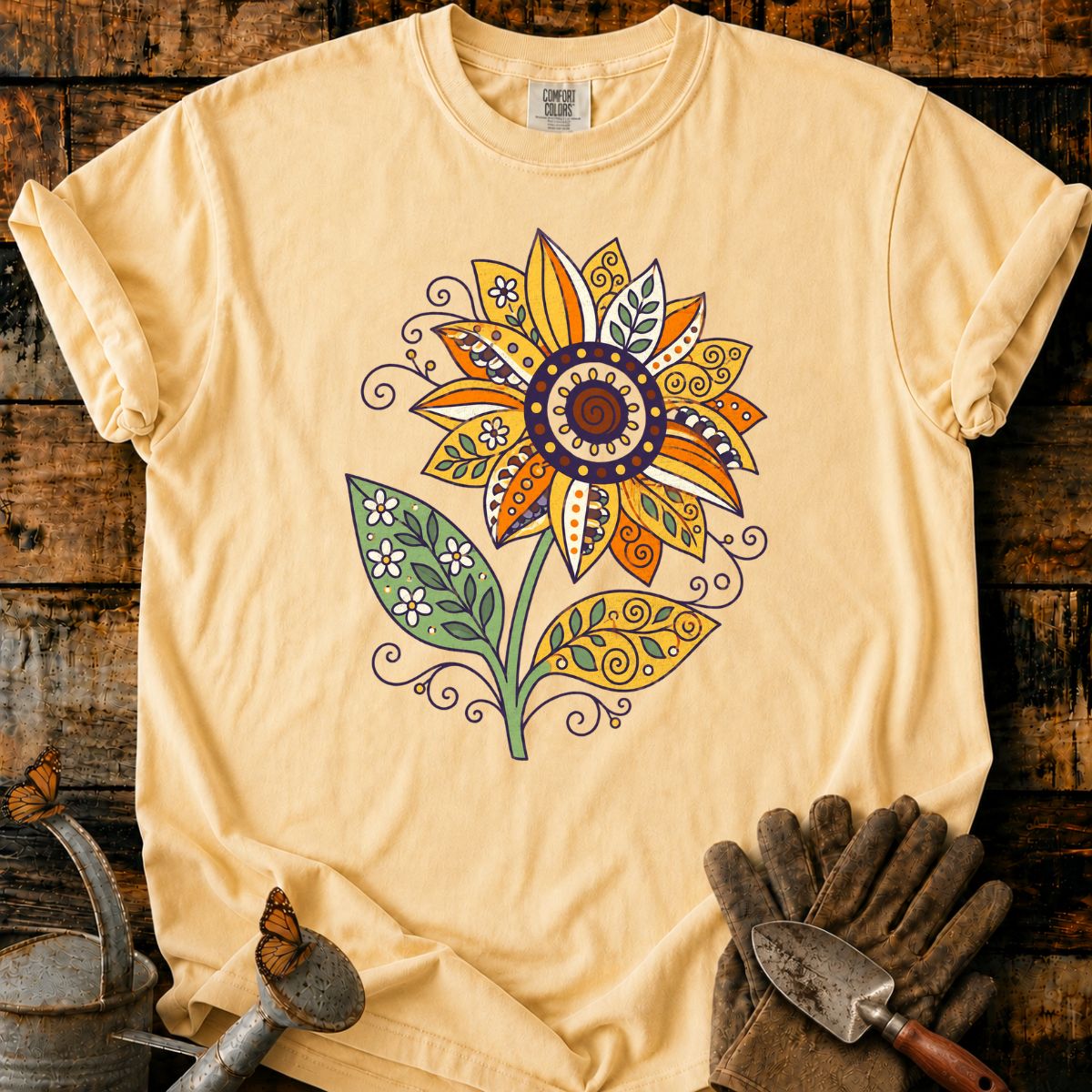 Ornate Sunflower on Lavender Fabric T-Shirt
