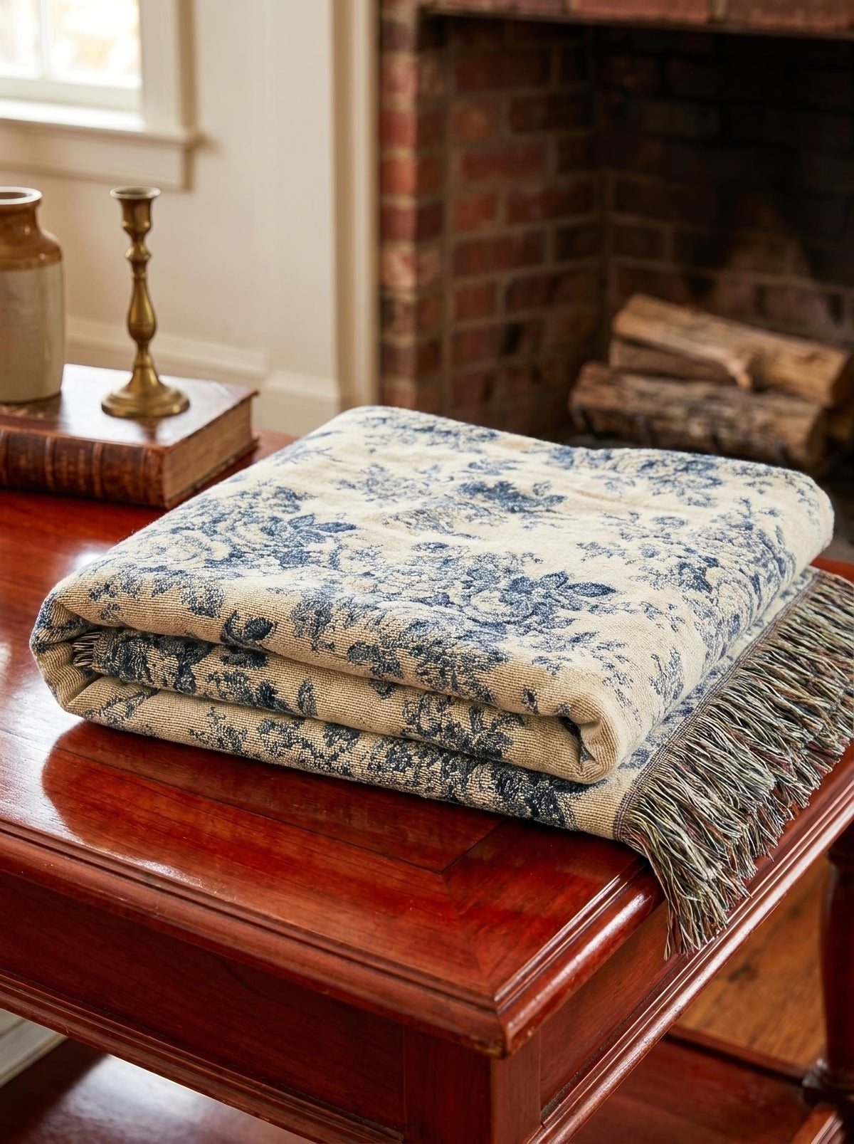 Blue Toile Rose Woven Blanket