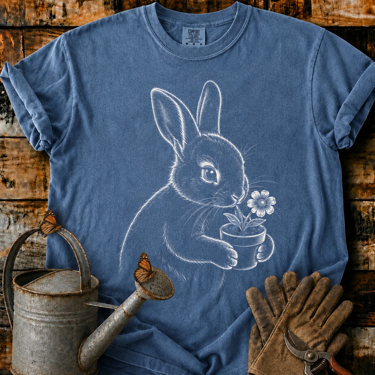 Rabbit With Flower Pot Art T-Shirt