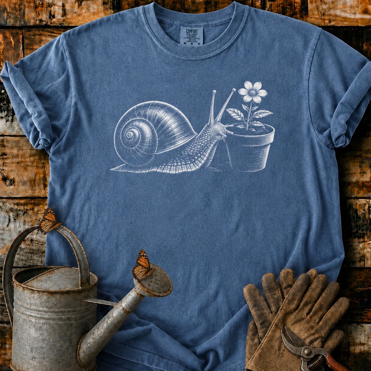 A Snail With Flower Pot Art T-Shirt