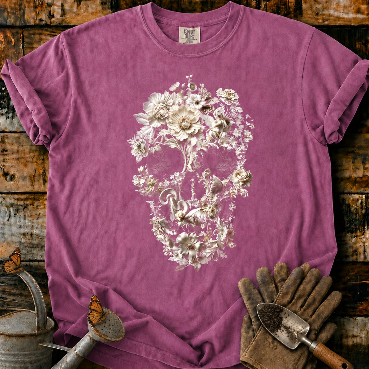 Gothic Floral Skull in Bloom T-Shirt