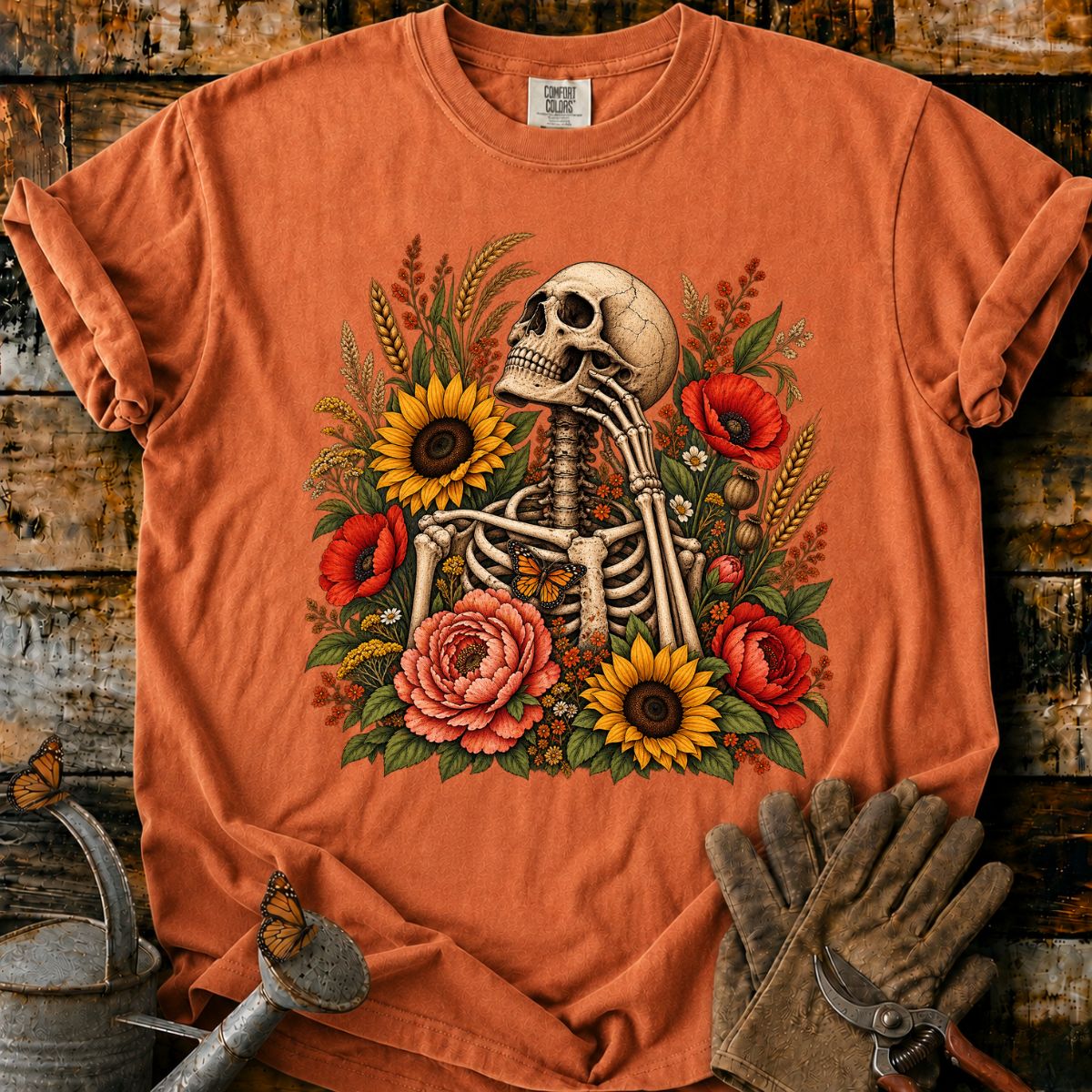 Skeleton With Flowers T-Shirt