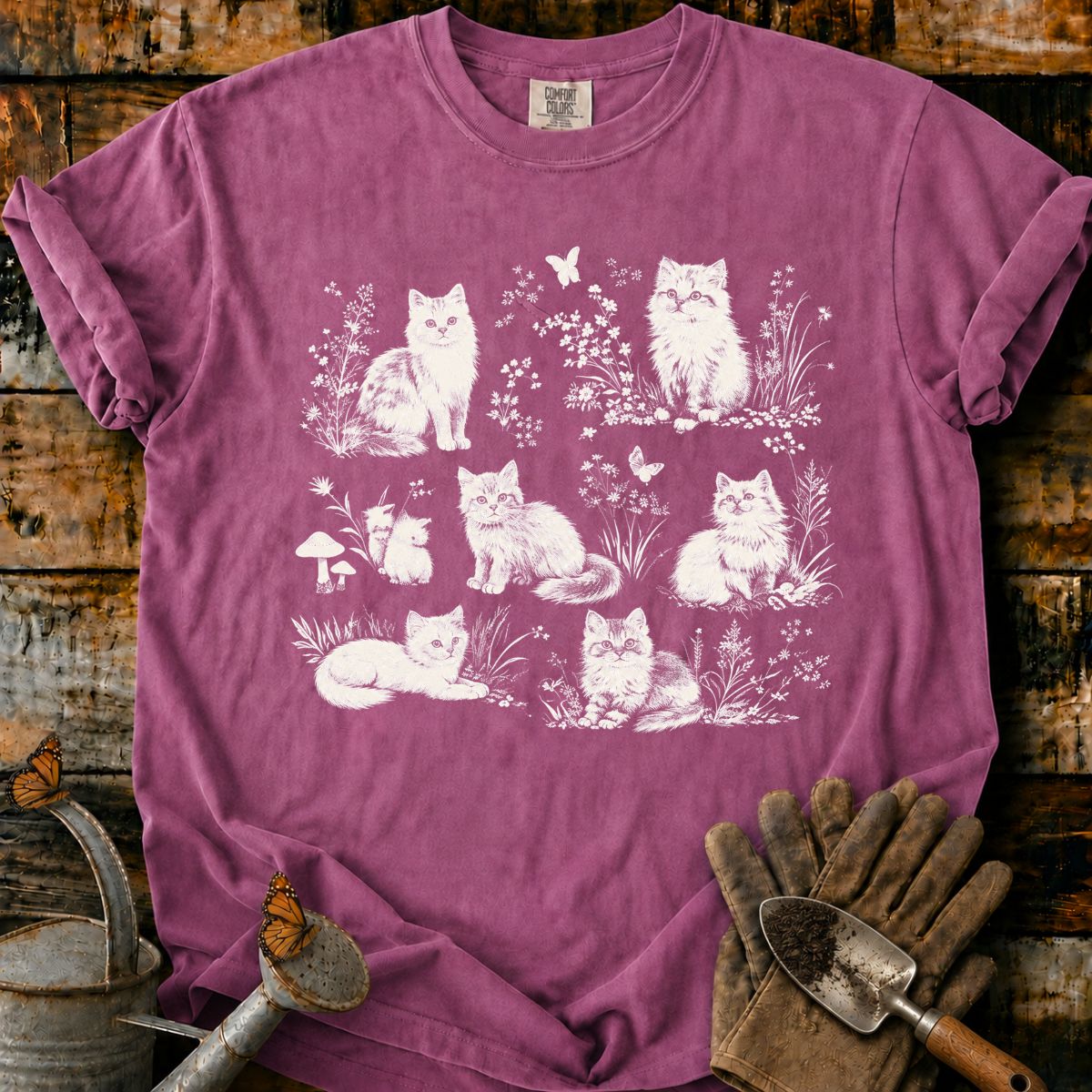 Vintage Botanical Cat Garden T-Shirt