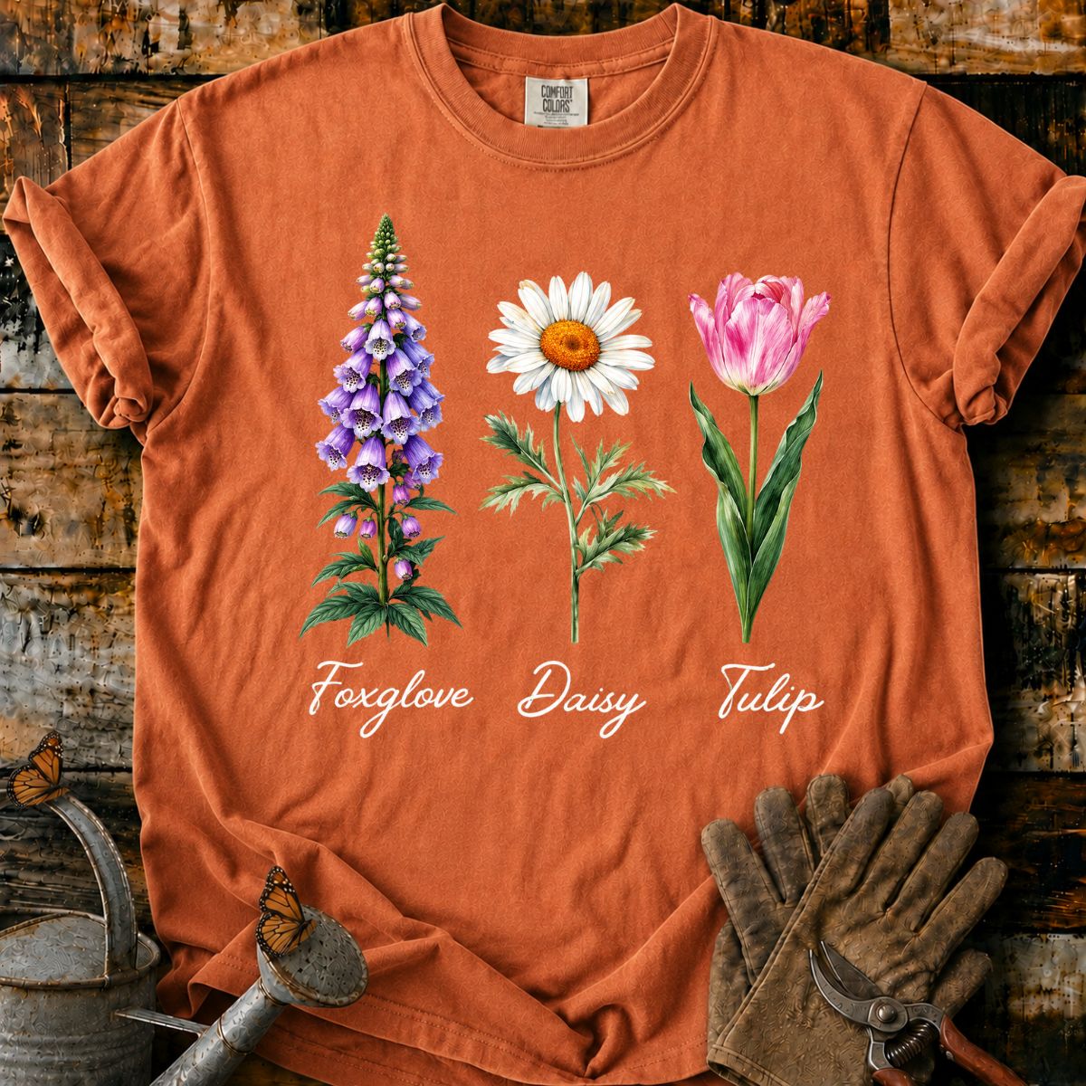 Botanical Trio on Olive Green T-Shirt