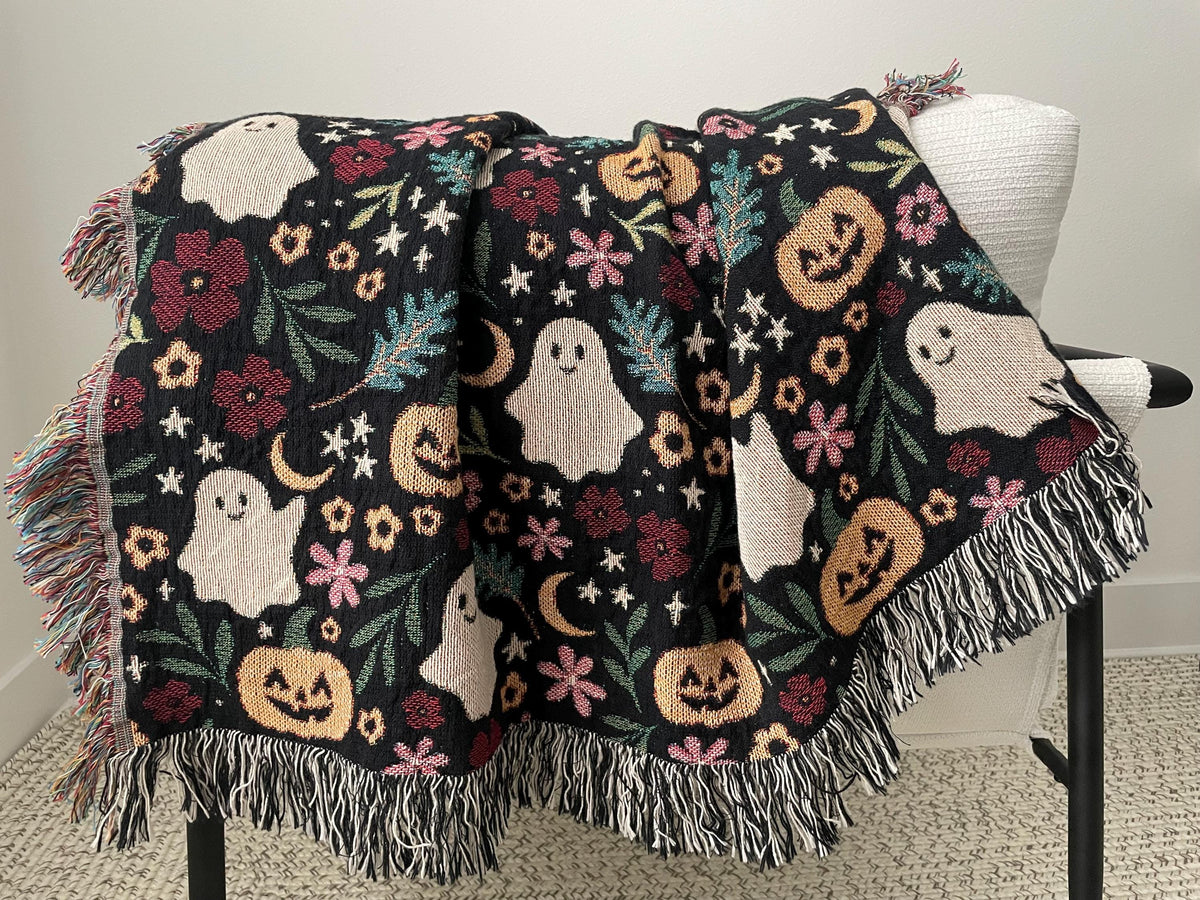 Cute Halloween Ghost Woven Blanket