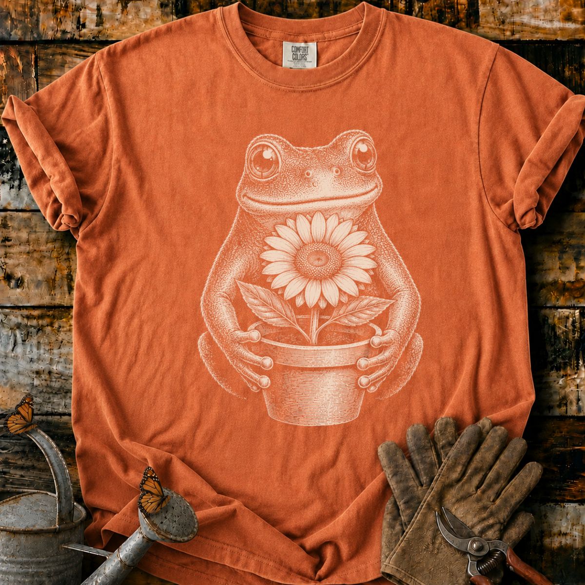 Frog With Flower Pot Art V1 T-Shirt