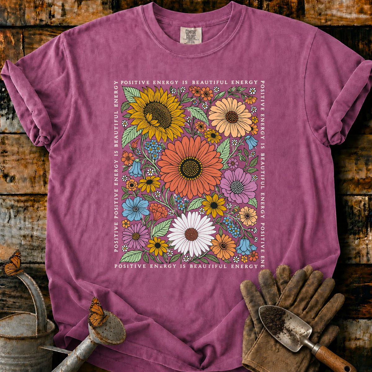 Cascading Retro Wildflower Energy Border T-Shirt