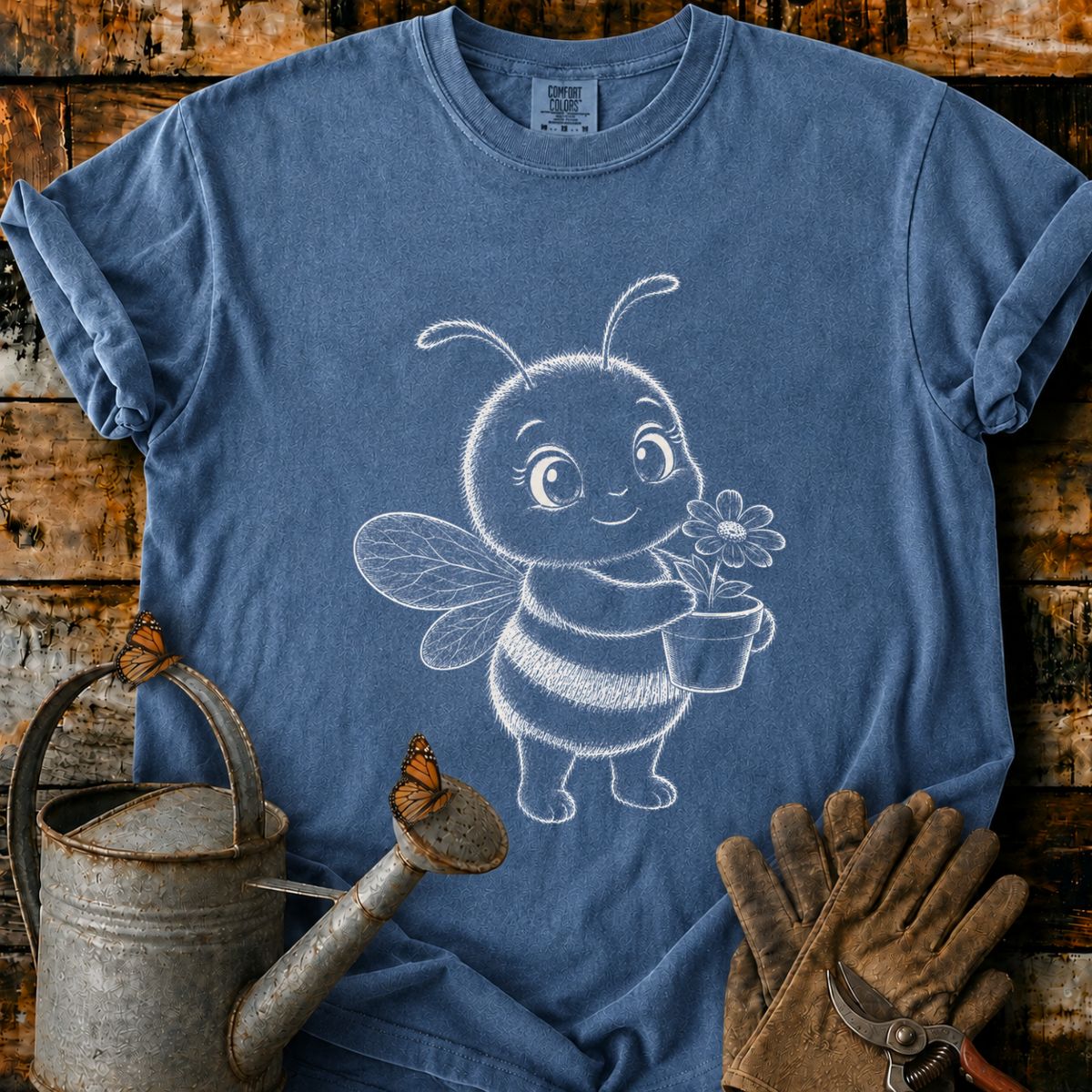 Bee With Flower Pot Art T-Shirt