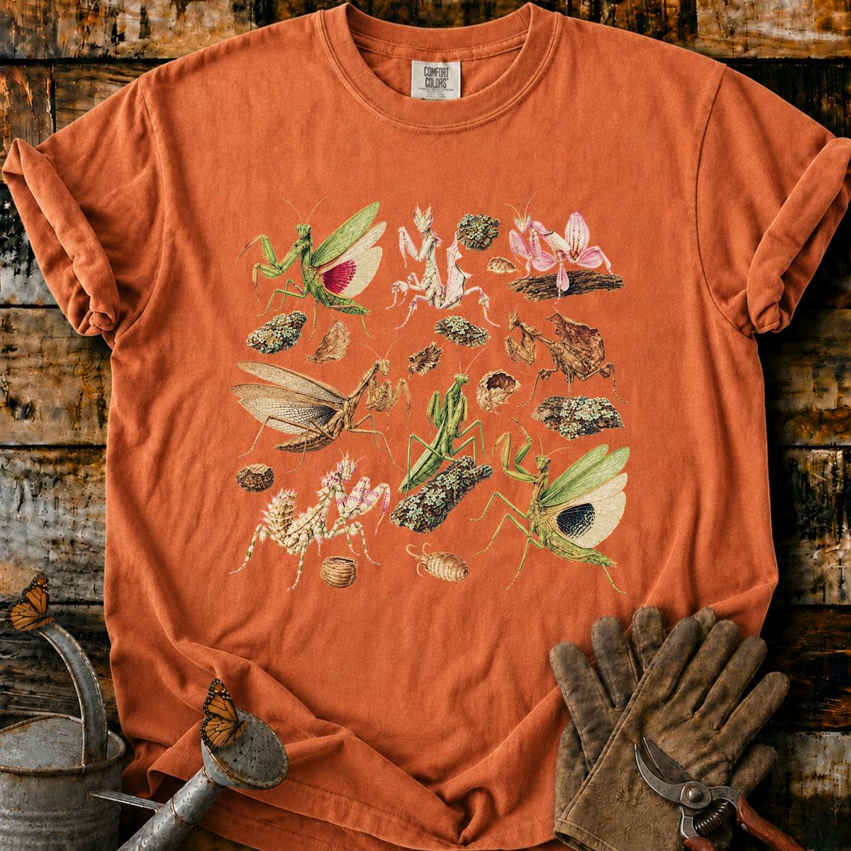 Vintage Mantis Botanical Collage T-Shirt