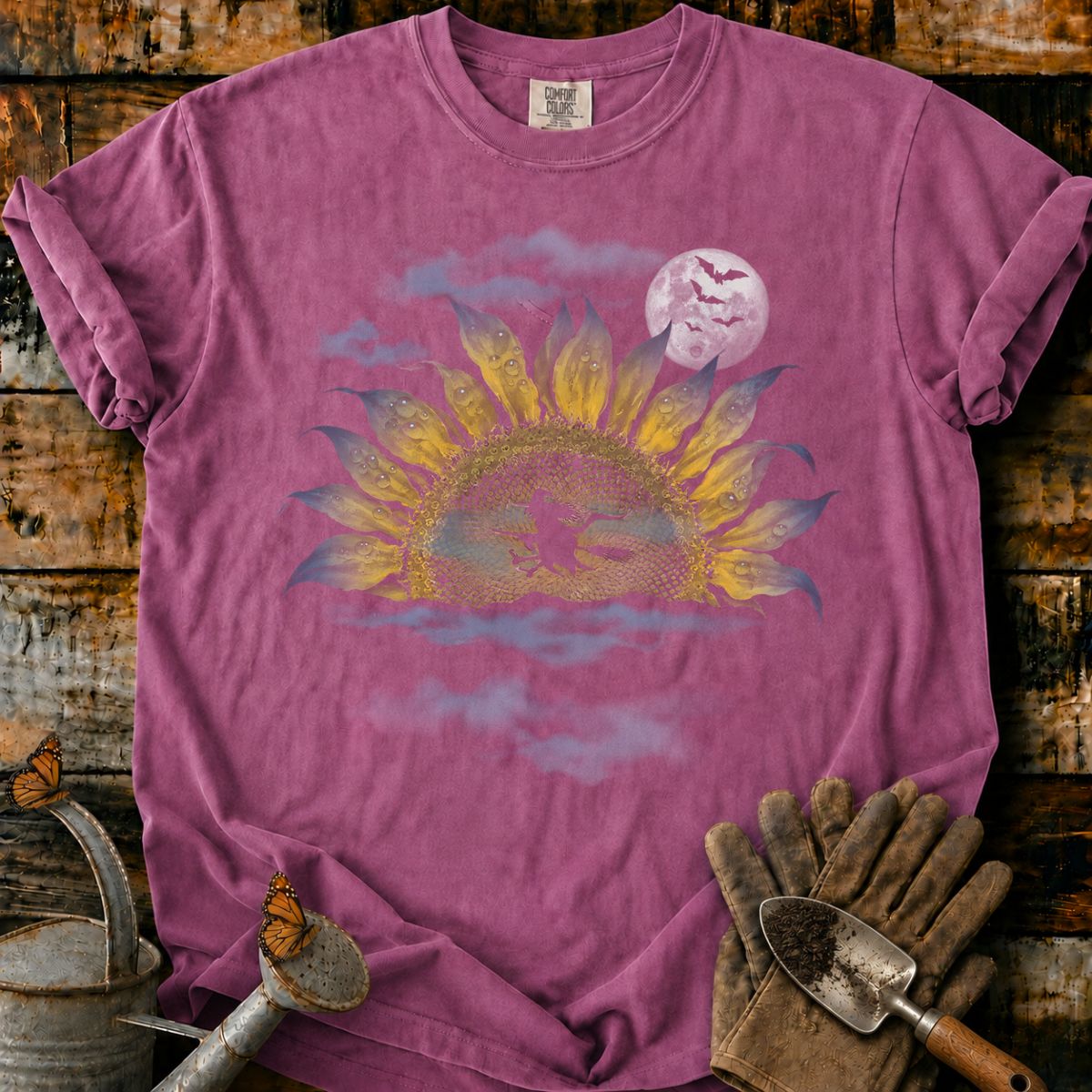 Moonlit Witch Over Eerie Sunflower T-Shirt