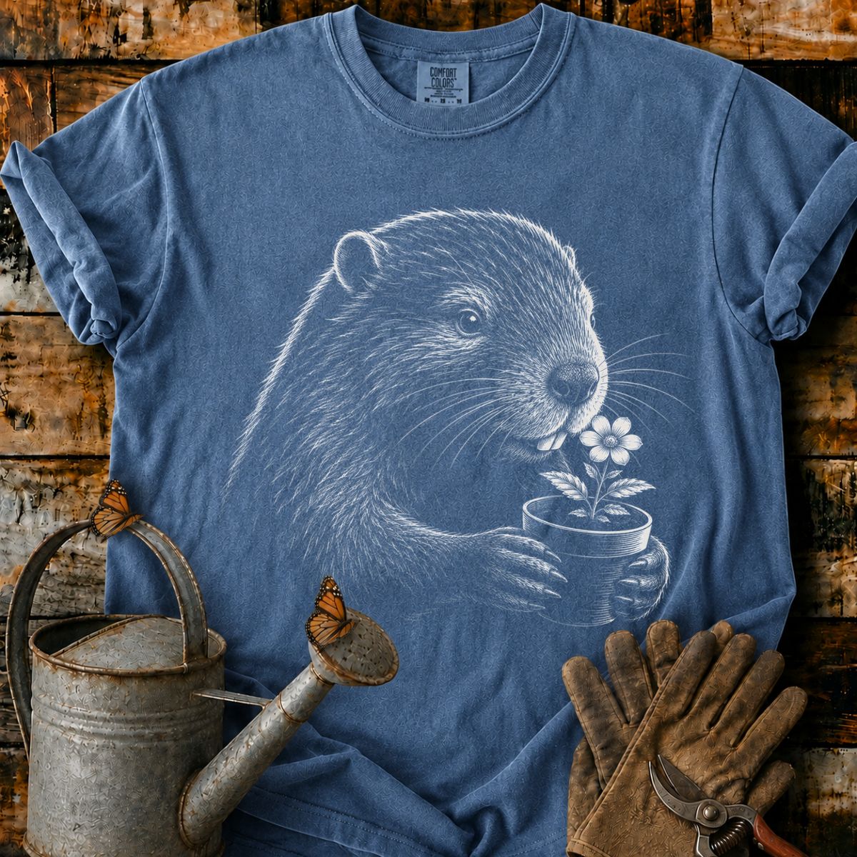 Castor With Flower Pot Art T-Shirt