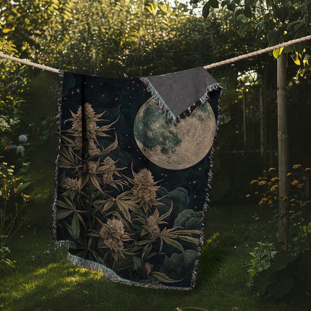 Cannabis Moon Woven Blanket