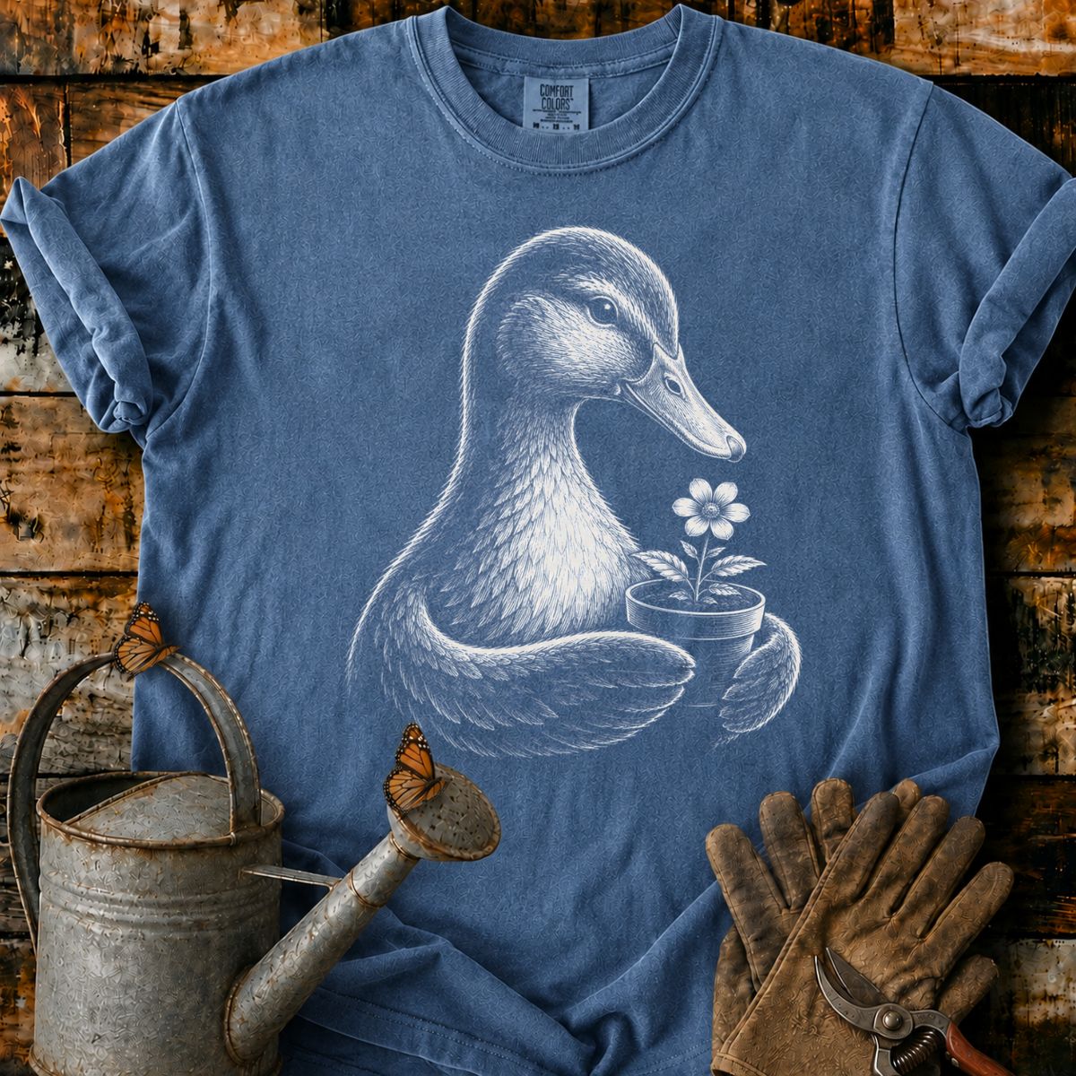 Duck With Flower Pot Art T-Shirt