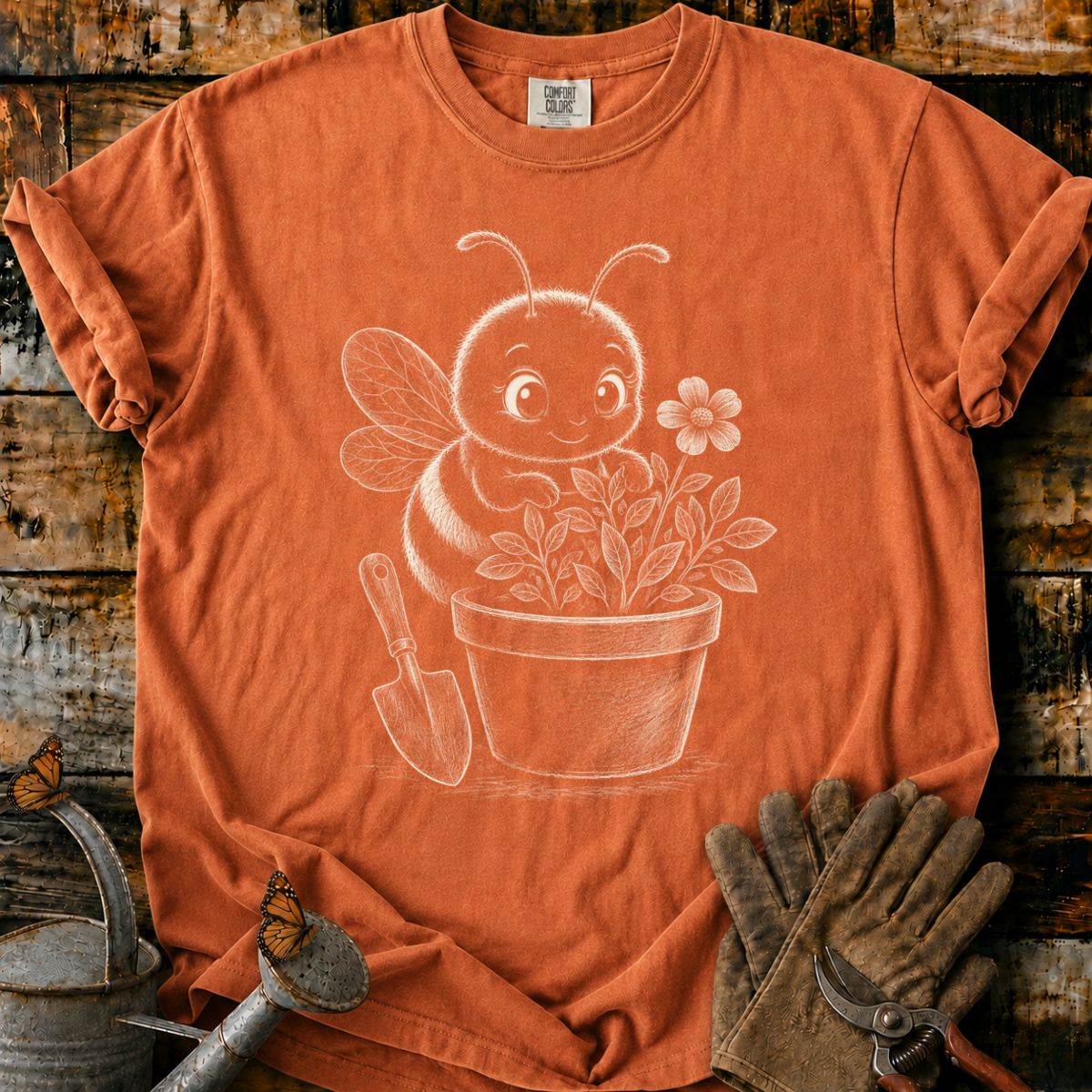 Bee With Flower Pot Art V2 T-Shirt