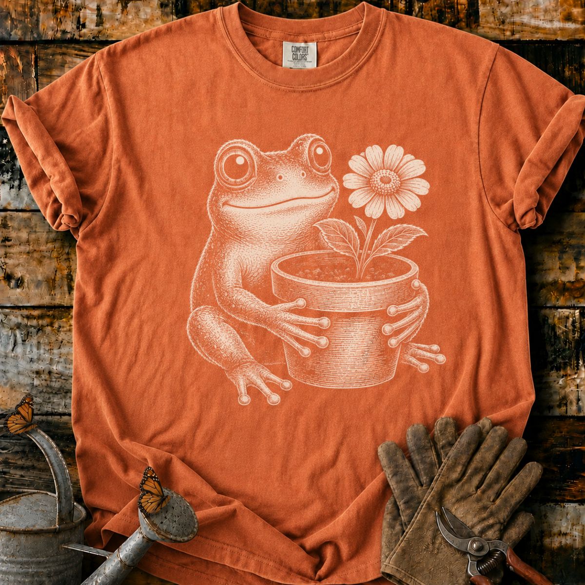 Frog With Flower Pot Art V4 T-Shirt