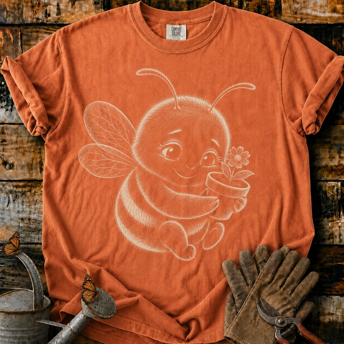 Bee With Flower Pot Art T-Shirt