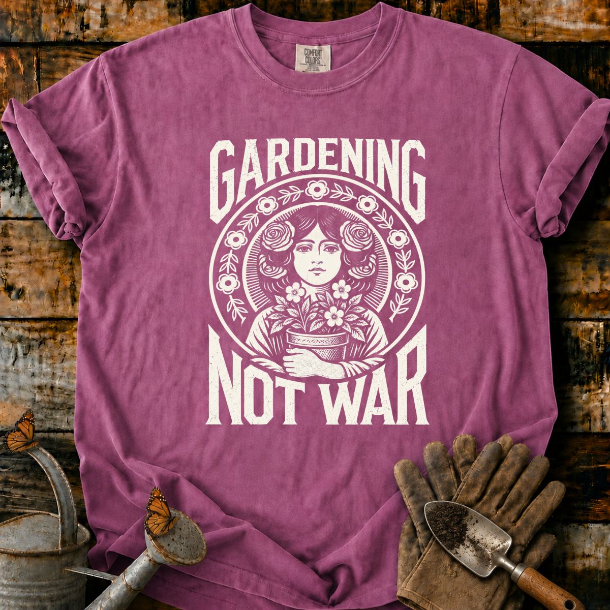 Gardening Not War Floral T-Shirt