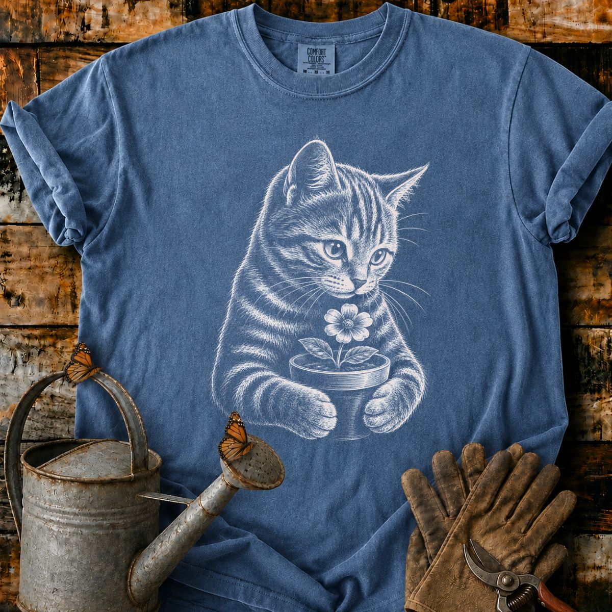 Orange Tabby With Flower Pot Art T-Shirt