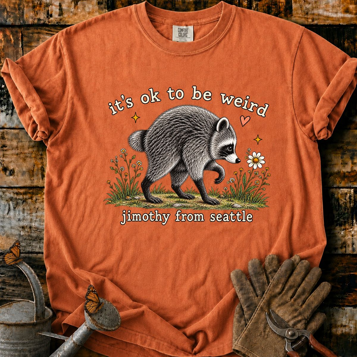 Whimsical Raccoon Wildflower T-Shirt