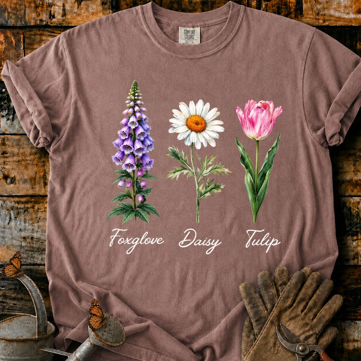 Botanical Trio on Olive Green T-Shirt